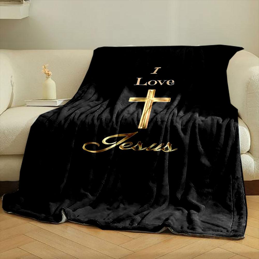 I Love Jesus Themed Blanket Printed Blanket for Living Room Bed Couch Lunch Break Soft Cozy Blanket for Friend's Festival Gift