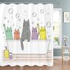 Cartoon Cute Bathing Cat Art Shower Curtain, Bathroom Decorative Shower Curtain, Home Printed Bath Curtain With Hooks
