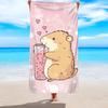 1 Stück Rosa Herz Capybara trinkt Limonade Strandtuch Mädchenherz Schnelltrocknend Sandfest Schwimmbad Badetuch