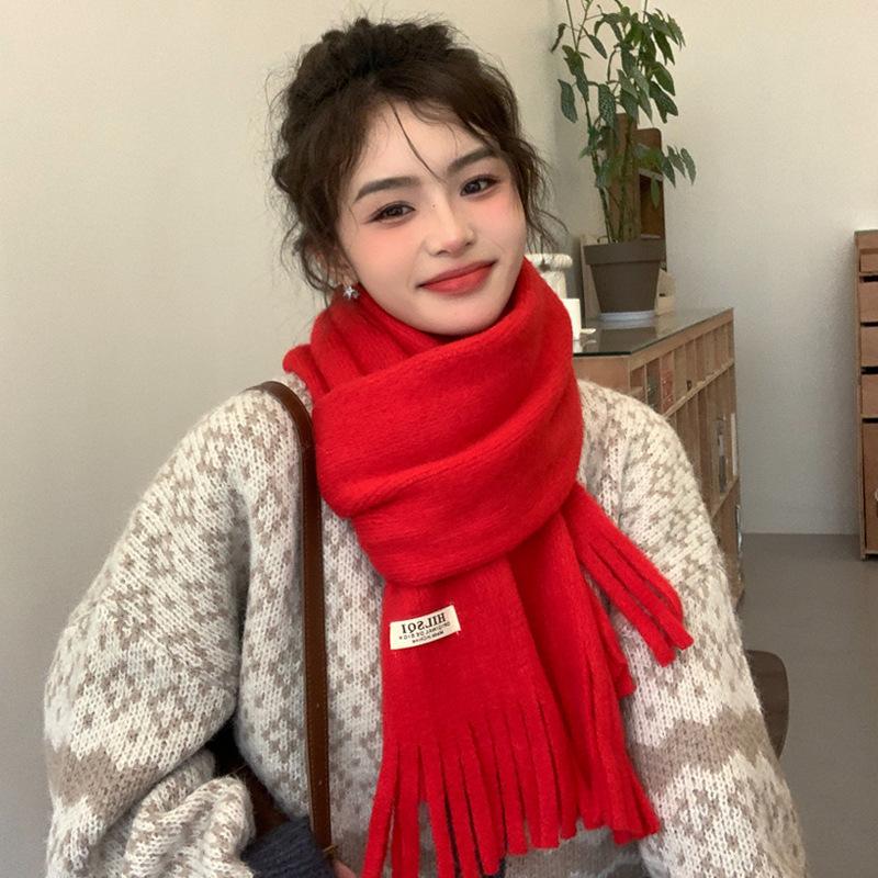 Red Scarf Women's Winter New Autumn and Winter Atmosphere High-end Christmas New Scarf Warm and Thicker