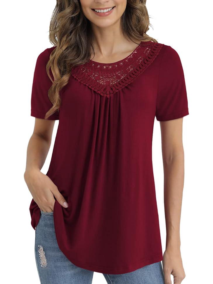 Top Estivo da Donna Taglie Forti con Ruffle in Pizzo a Manica Corta e Cintura (M-4XL)