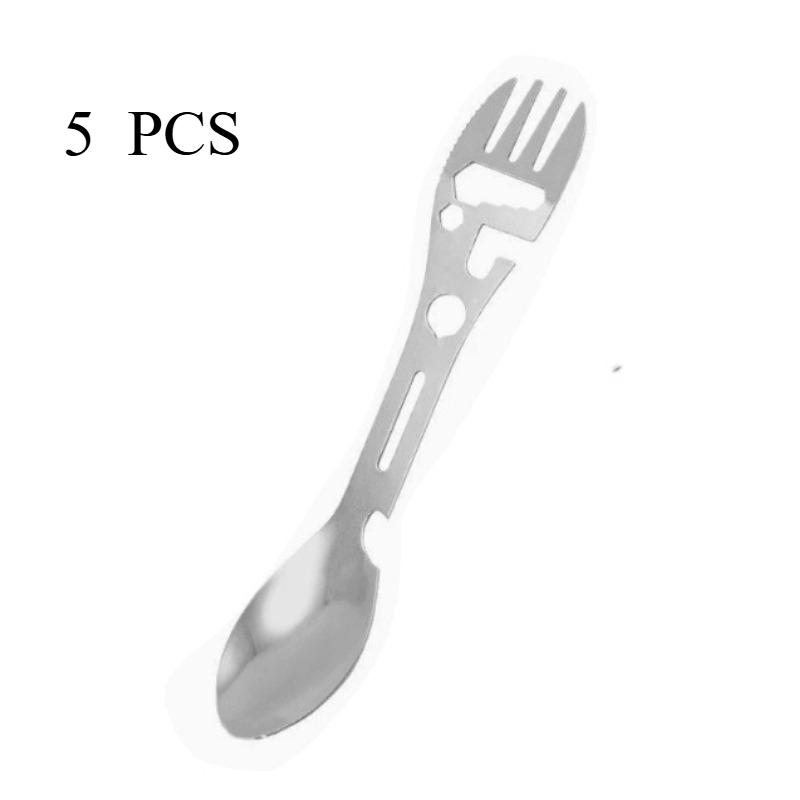 Camping Utensils Set Stainless Steel Outdoor Survival Gear 5 in 1 Tableware Travel Hiking Cutlery Fork Spoon Opener