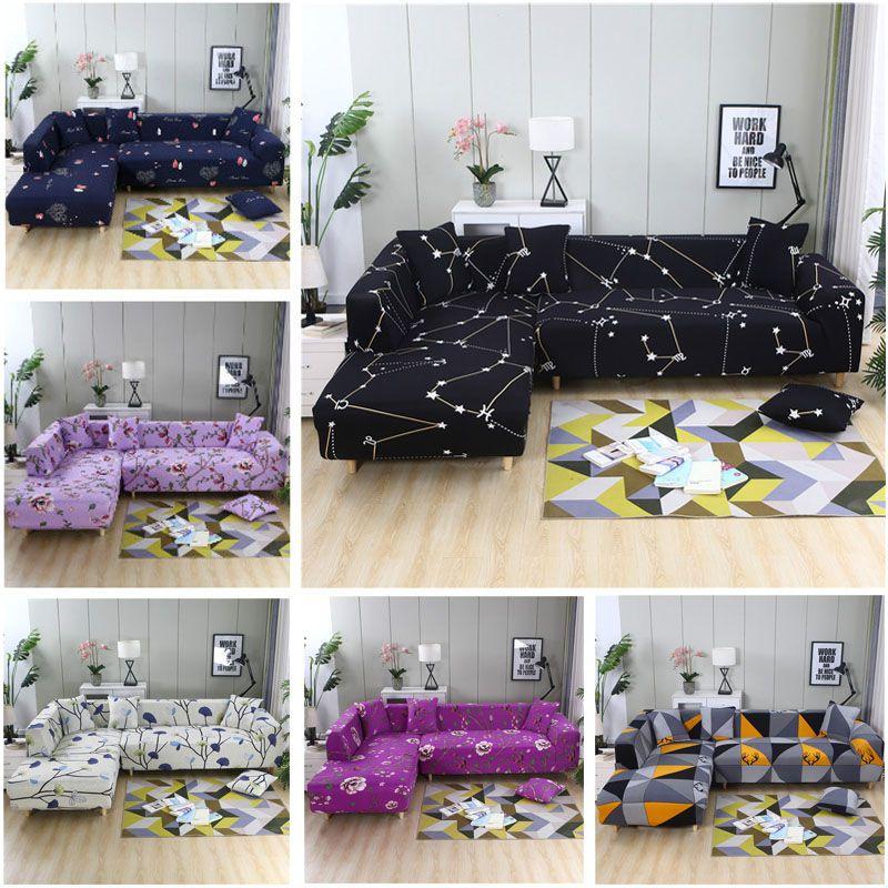 1234 Seat Printed Stretch Sofa Cover Corner Slipcover For Living Room