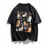 Cute Watercolor Cat Tea Party Print T-Shirt Unisex Oversized Crew Neck Casual Tee Comfortable Streetwear Shirt