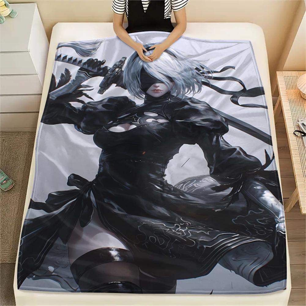 1Pc Yorha 2b Print Flannel Blanket, High quality Comfortable for All Seasons, Home Decor, Warmth and Comfort, Perfect for Christmas Gifts