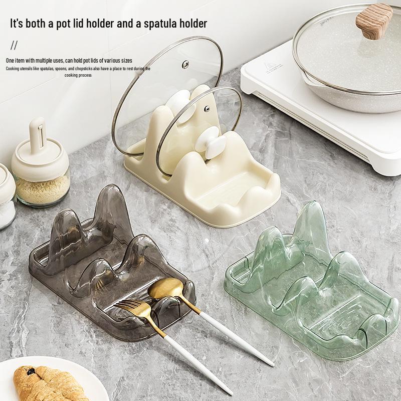 Countertop Pot Lid and Utensil Rack with Drip Tray for Lid, Board, Spatula, and Ladle Storage