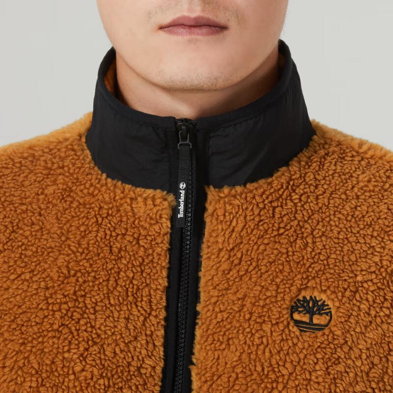Timberland Solid Color Logo Outdoor Warm Stand Collar Fleece Jacket Men jackets Brown A5VTW-P47