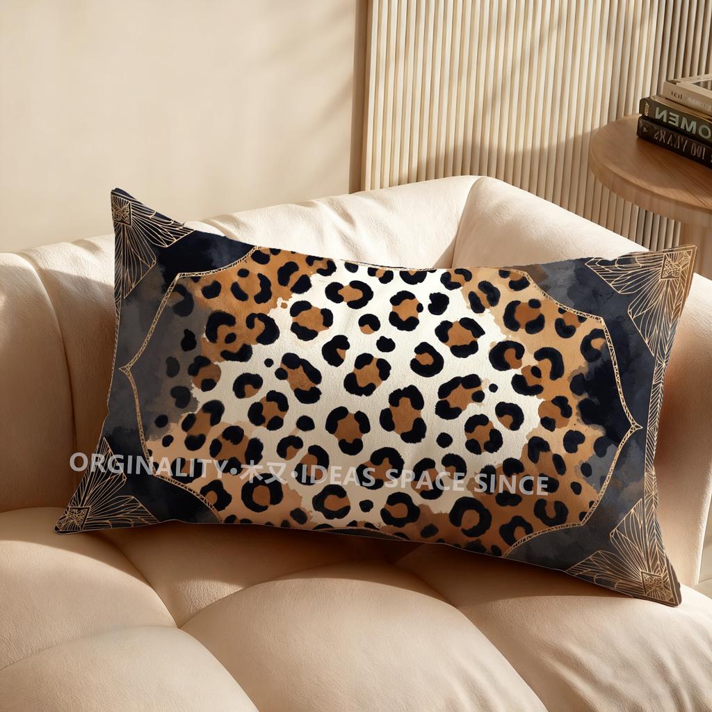 2D Leopard Head Pillow Cover Design Suitable For Sofa Bedroom Car Pillow Cover Cushion Rectangular Back Cushion
