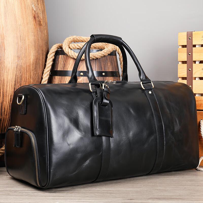 Malun Te Men's Genuine Leather Travel Duffle Bag with Shoe Compartment