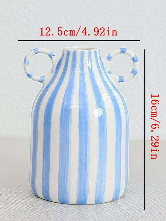Hand-Painted Ceramic Vase with Double-Ear Striped Design