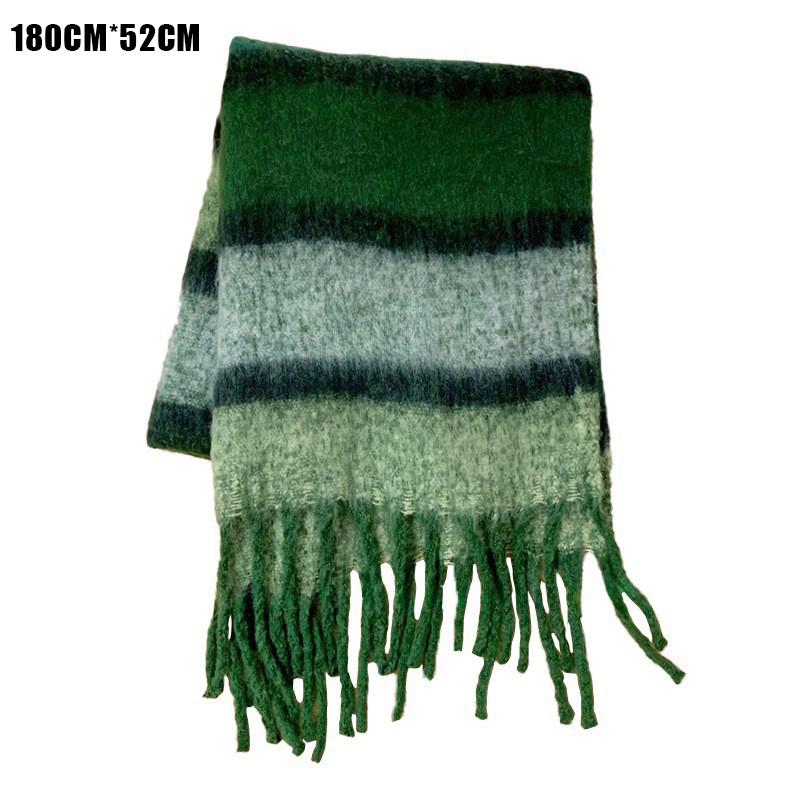 Autumn And Winter  Thickened Mohair Scarf For Women All-Match High-End Tassel Maillard Plaid Warm Neck Scarf