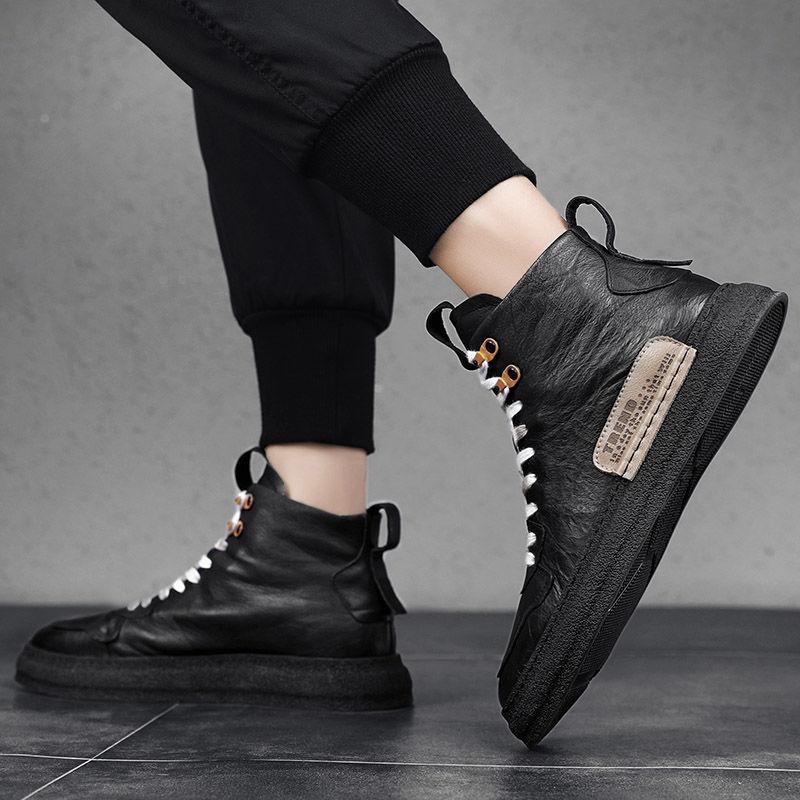 Men Shoes Winter Sneakers Medium-cut Boots Male Vintage Leather Handmade Boots Men's Sneakers Retro Frosty Boots Big Sized44