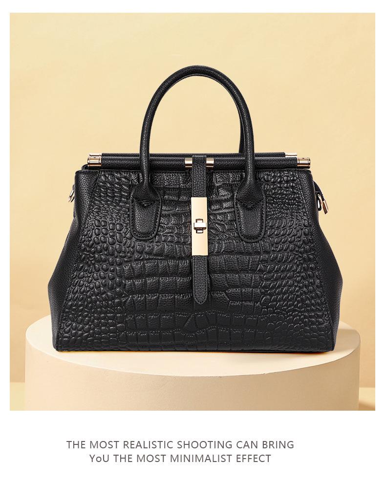 2025 Luxury Women's Genuine Leather Handbag, High-Capacity Stone Pattern Design