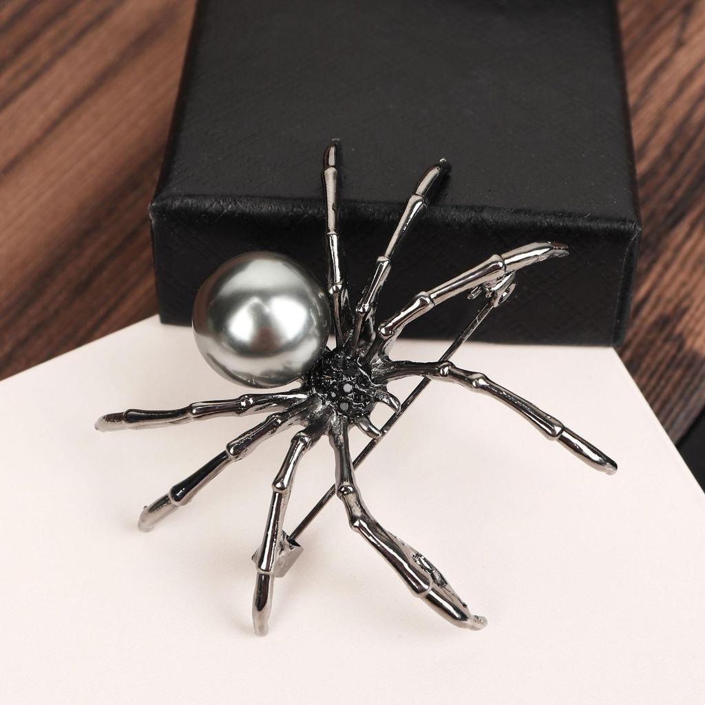 Korean Style Black Spider Imitation Pearl Brooch for Women - Retro Jewelry Accessories