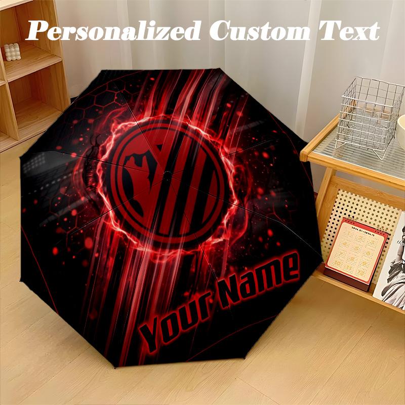 8 Rib Auto Folding Umbrella Atletico Madrid Print Custom Name Text Portable Rain Gear
