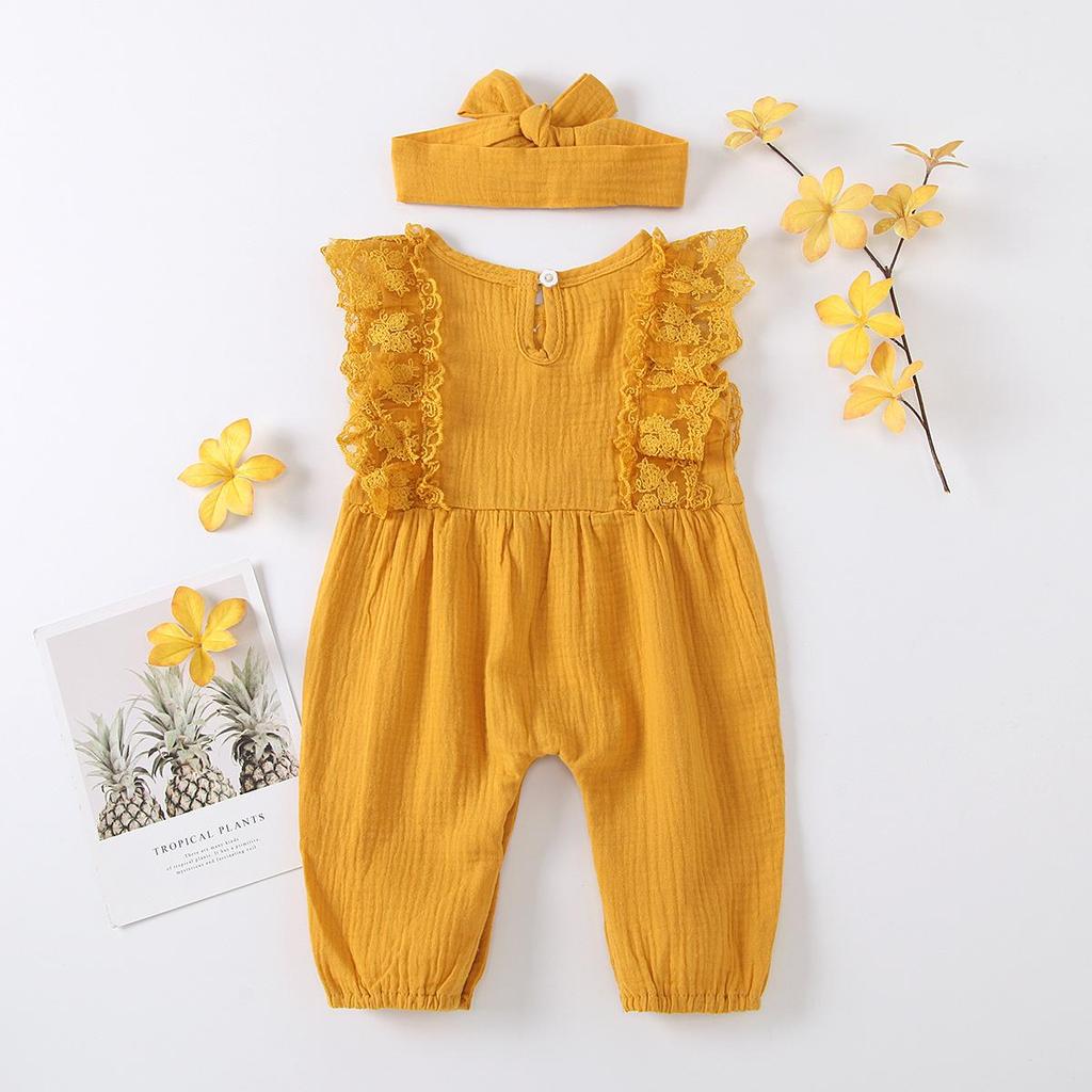 0-18 Months Baby Girl Bodysuit Newborn Baby Girl Romper Sleeveless Jumpsuits+Headband Infant Girl Summer Fashion Playsuit Outfit