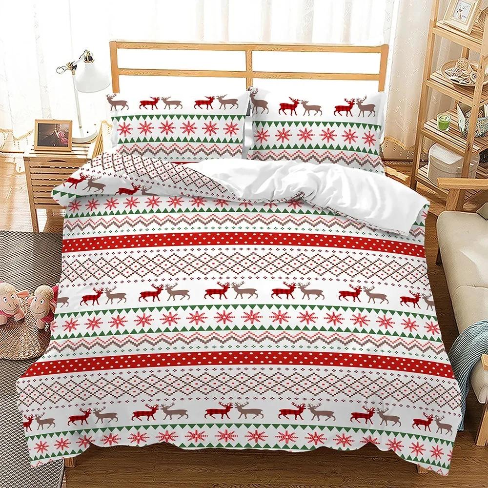 Navidad Plaid Merry Christmas Tree Duvet Cover Twin King Festival Santa Deer Bedding Set Polyester Quilt For Adults Home Decor