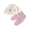 Korean Girls' Spring 2026 Cartoon Hoodie & Pants Two-Piece Set