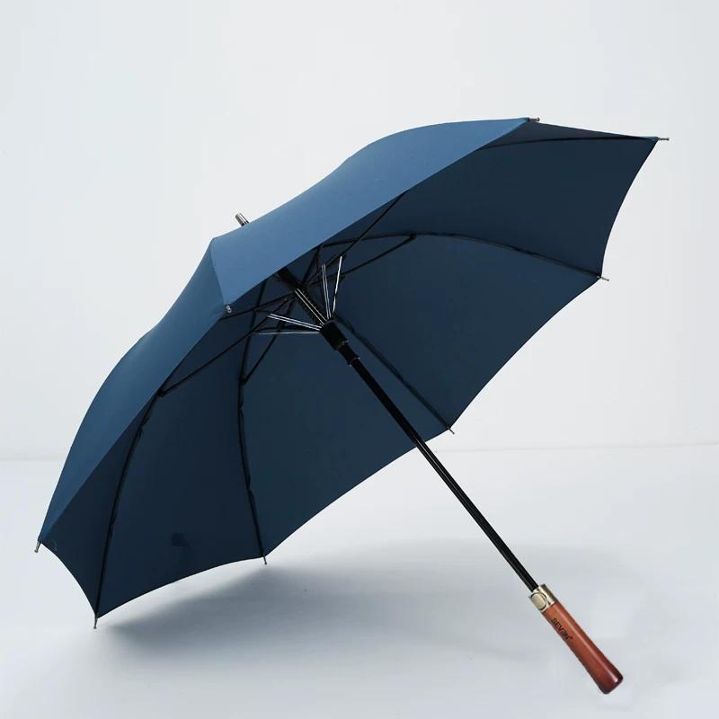 Golf Long-Handle Umbrella for Men, Automatic, Large Size, Double-Person, Extra Thick, Sturdy, Wind-Resistant, Wooden Handle, Business Umbrella