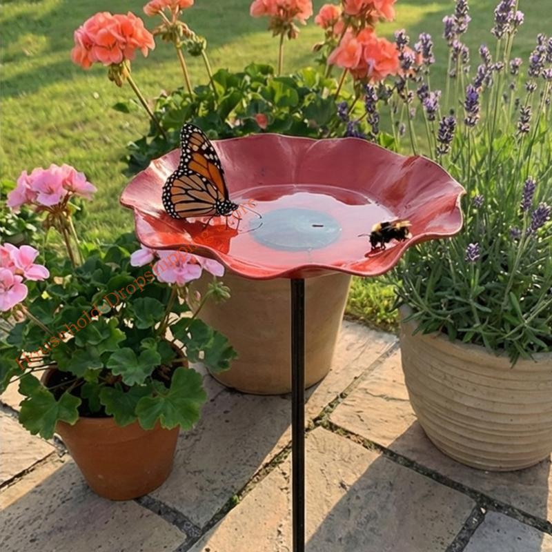 Decorative Outdoor Metal Flower Sculpture Doubles As Wildlife Water Source 85AD