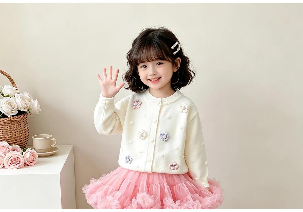 Girls' Spring & Autumn Lace Cardigan and Mesh Skirt Set