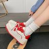 2026 New Breathable Platform Bread Shoes Women's Lace-up Versatile Comfortable Heightened Casual Board Shoes