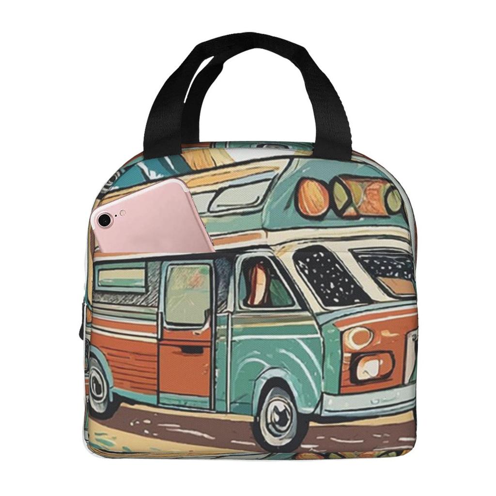 Beach Cartoon Camping Vehicle Insulated Lunch Bag for Women Children Portable Food Boxes Thermal Lunch Box Tote
