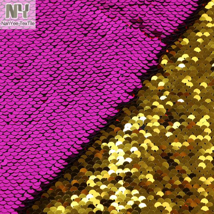 Nanyee Textile Mermaid Scale Reversible Fushia Gold Sequin Fabric