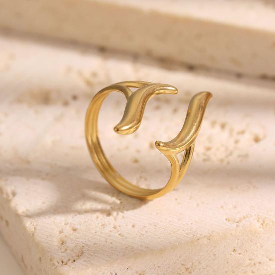 Middle Finger Ring Opening Adjustable Fit Women Ring Stainless Steel Texture Curved Geometric Shape Finger Band Jewelry Gift