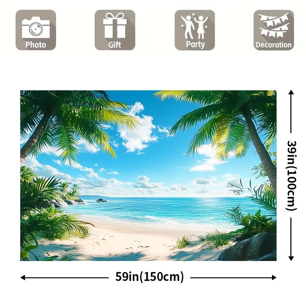 2D Flat Banner 2D Flat Banner 1 Piece Large Tropical Beach Background - Turquoise Sea  Palm Trees and White