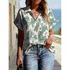 Floral Print Womens Loose Fit Short Sleeve V-Neck Top - Sleeveless Button-Free Casual Shirt Street Style