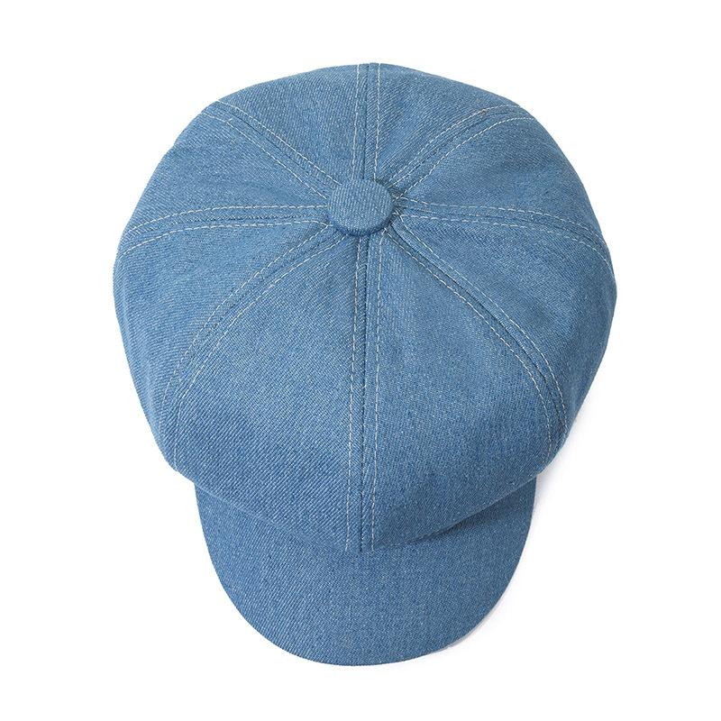 New PU Denim Beret Women's Octagonal Equestrian Hat Large Head Circumference Adjustable Stylish Versatile Four Seasons Casual