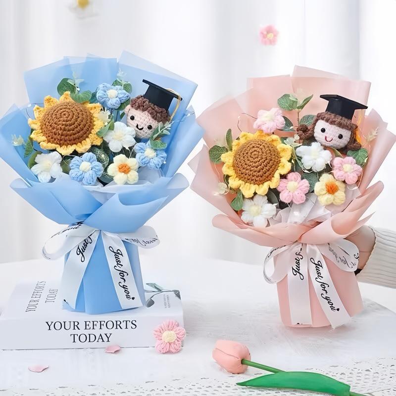 Handmade Knit Yarn Sunflower Bouquet for Graduation or Teacher's Day Gifts