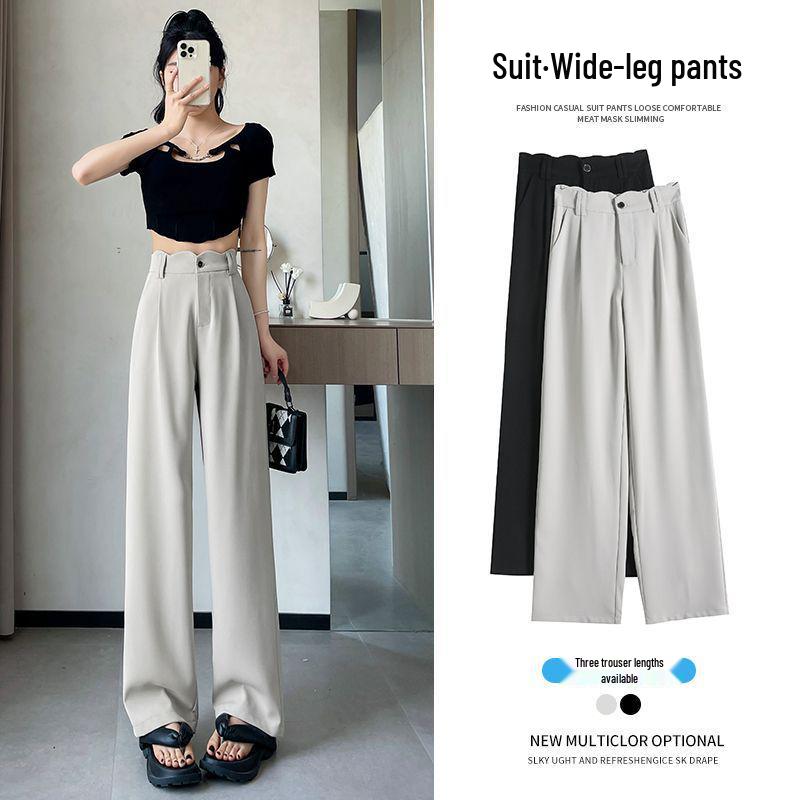 Women s 2026 Summer Slim Fit Wide-Leg Lace High-Waist Casual Pants XS