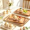 Wood Grain Plastic Food Serving Tray Stackable Dessert Fruit Tray Tea Tray Large Capacity Storage Tray Kitchen Stoage Organizer