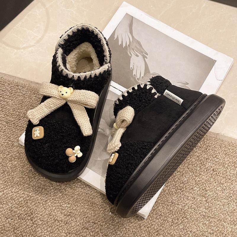 

Warm edge new snow boots women s winter warm cute bear wearing bow high-top thickened cotton shoes 40-41 (39-40 feet recommended) чёрный