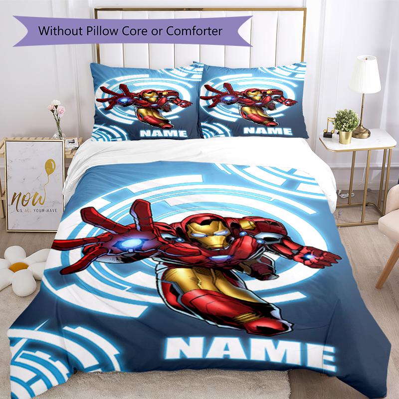 3pcs Custom Name Iron Man Bedding Set Duvet Cover Closure Includes 1 Duvet Cover & 2 Pillowcases, Soft and Comfortable for All Seasons.