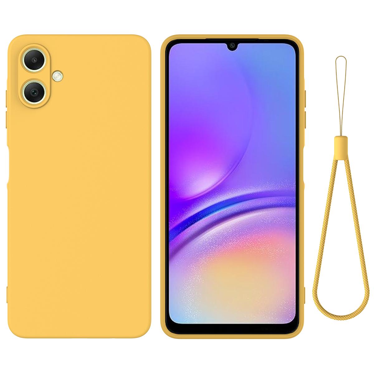 

For Samsung Galaxy A06 4G Case Liquid Silicone Anti-Scratch Phone Cover with Hand Strap Yellow