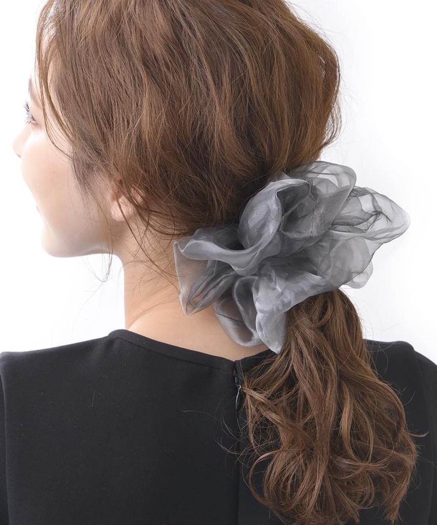 VINGTAINE Organza Voluminous and Ponytail Scrunchie, Large, Gorgeous, Mature, Style, HS-141-GY (Gray)
