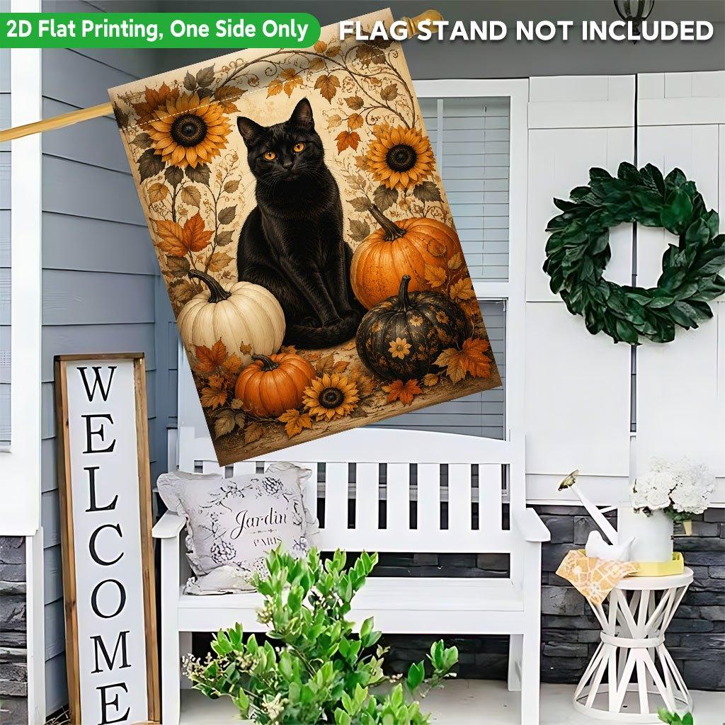 2D Flat - 2D Flat Printing Garden Flag 1pc, Autumn Cat And Pumpkin Display Single-Sided Printed Garden Flag, Suitable for Party Outdoor Indoor Home De