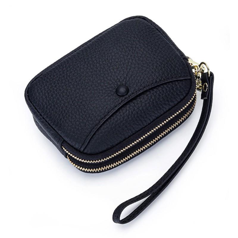 Cowhide Mini Coin Purse Women's Leather Large Capacity Double Zipper Storage Bag Multifunctional Clutch