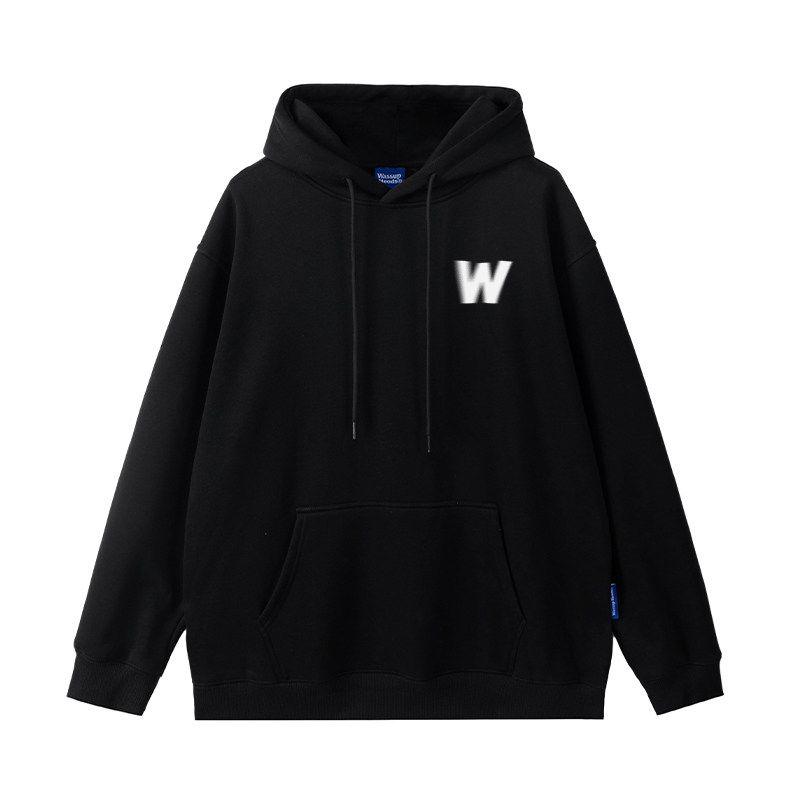 Wassup Heods Blurred W Letter Sweatshirt for Men and Women, Autumn and Winter Loose Fit, Fleece-Lined, National Trendy Brand Couple Hoodie