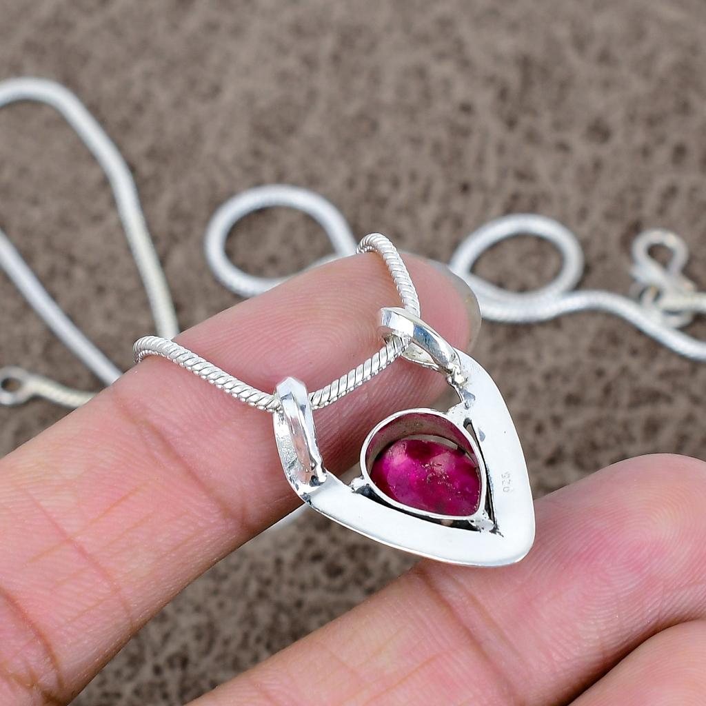 Red Jade Gemstone Handmade 925 Sterling Silver Jewelry Pendant 1.06" KKG-595