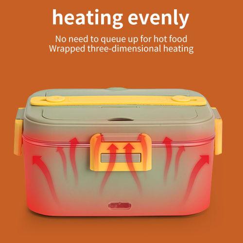 1.8L Electric Lunch Box, 75W Heated Lunch Box for Car or Home Use, Dual-Use, Removable Stainless Steel Container with Fork and Spoon Storage and Carry