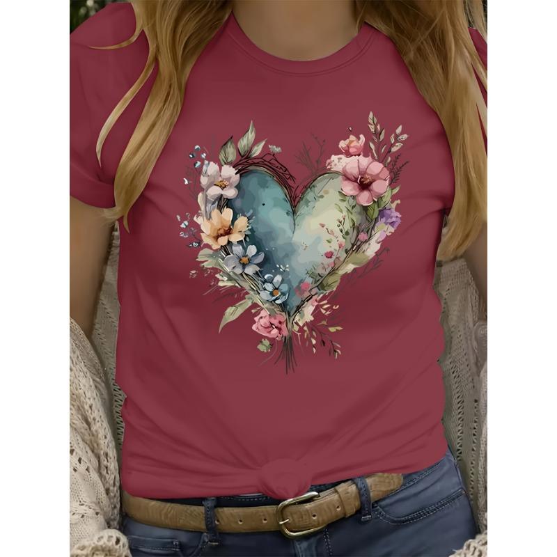 Short Sleeve Love Flower Large Size Round Neck Fashion T-Shirt