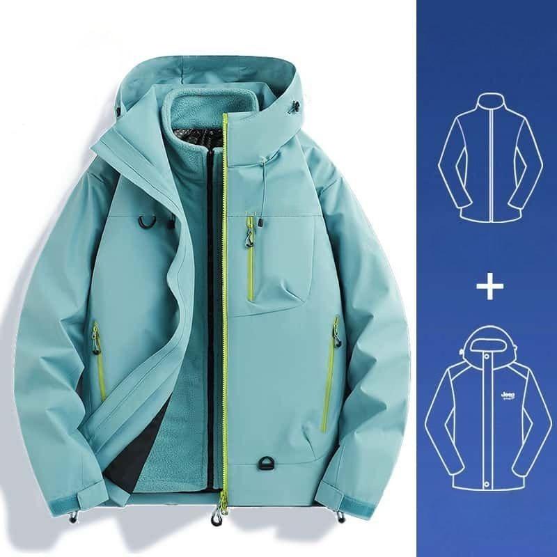 Detachable Hooded Raincoat Windproof Waterproof Jacket for Hiking Camping Outdoor Sports Men Women Three in One