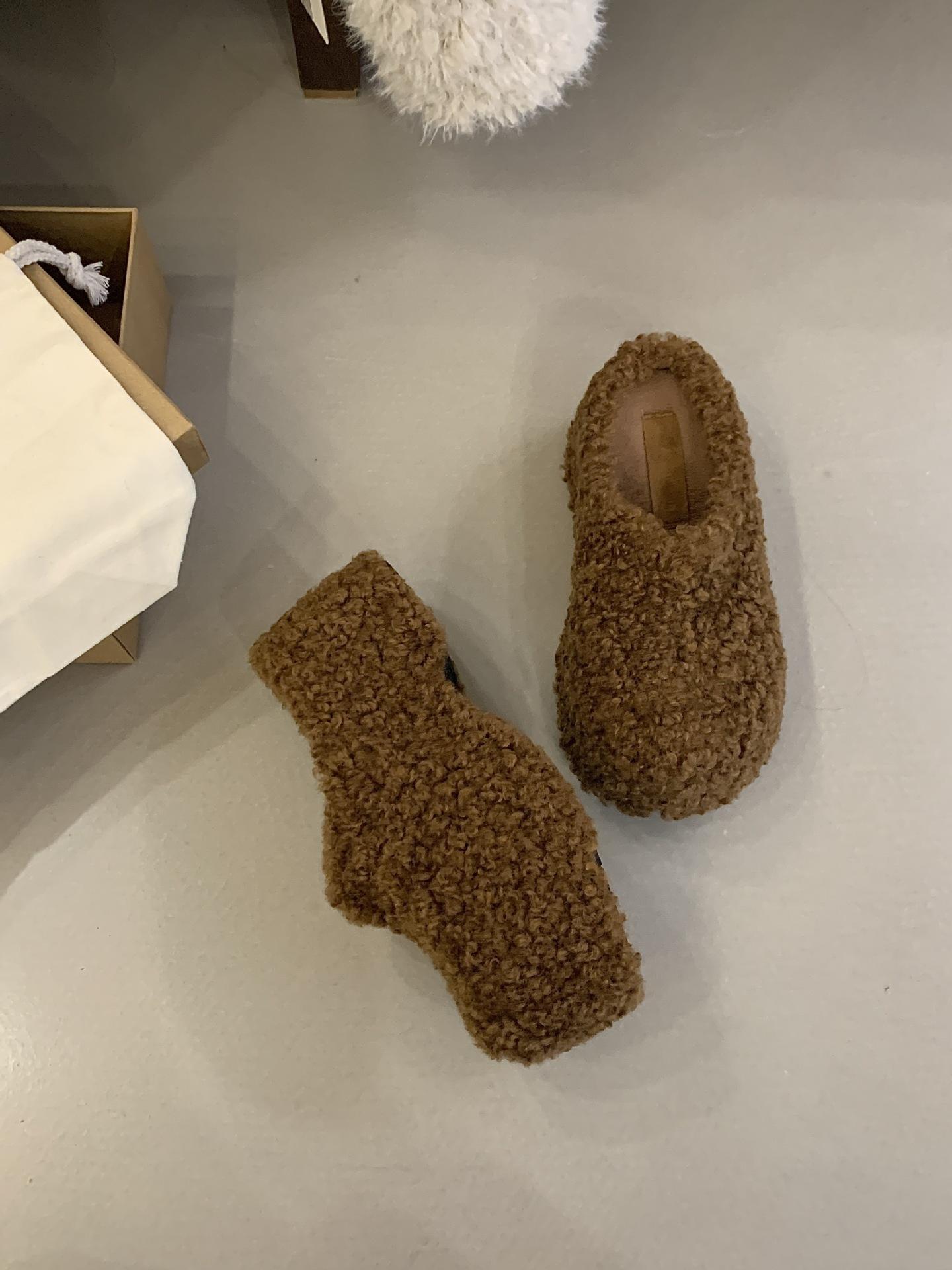 Inner Height Increase Thick Heel Plush Shoes Bag Head Half Drag Women S Shoes Autumn And Winter Cotton Shoes Small Shoes 35 6390₽