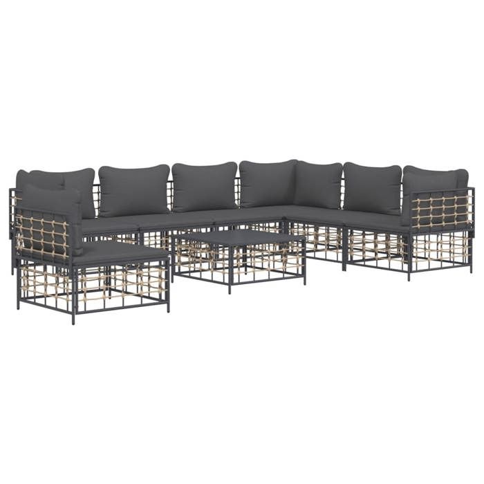VidaXL Salon de jardin 8 pcs avec coussins anthracite résine tressée, ensemble de salon, ensemble de salon d'extérieur, 3186769