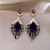 Silver Needle New Chinese Zircon Leaf Water Drop Earrings Light Luxury Premium Sense Earrings Retro Court Style Temperament Earrings Women