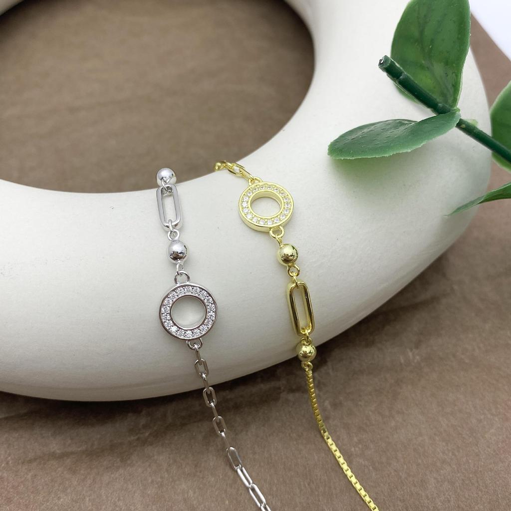 European-American Style S925 Sterling Silver Geometric Bracelet, Versatile Gold-Plated Fashion Accessory for Women